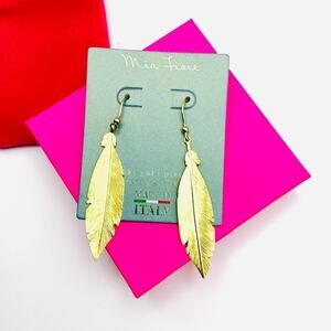 Mia Fierce Italian Gold Feather Drop Earrings